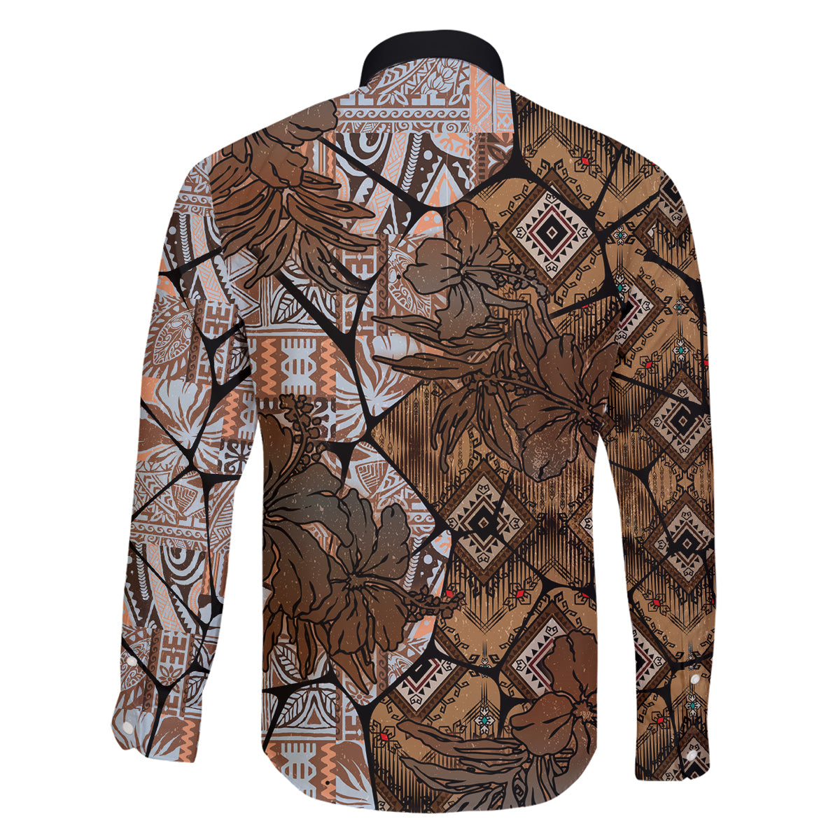 Fiji Masi Tapa Tribal Family Matching Long Sleeve Bodycon Dress and Hawaiian Shirt Old Hibiscus Vintage Style LT03 - Polynesian Pride