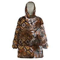 Fiji Masi Tapa Tribal Wearable Blanket Hoodie Old Hibiscus Vintage Style LT03 One Size Brown - Polynesian Pride