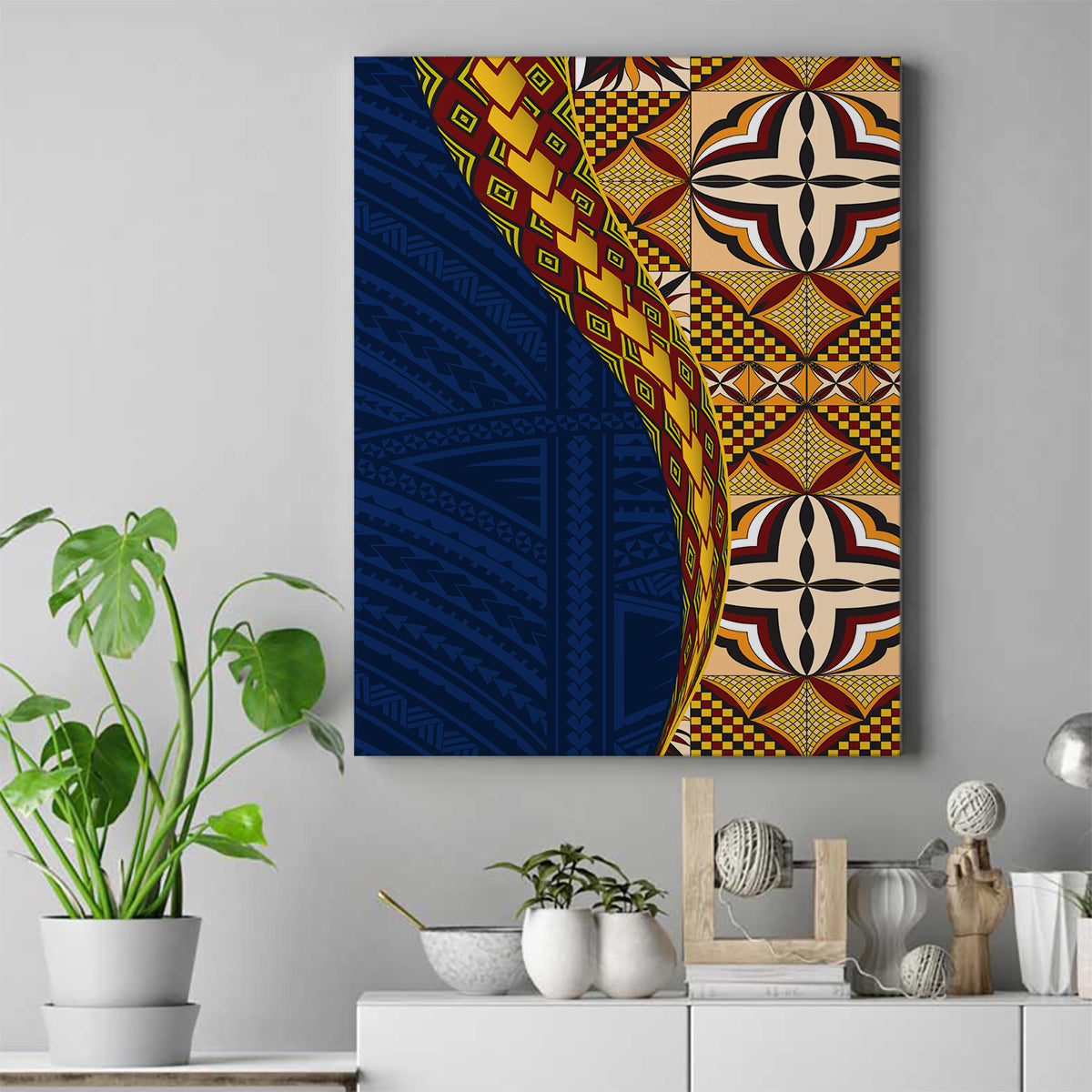 Samoan Siapo Canvas Wall Art Tatau Pattern Half Style LT03 Yellow - Polynesian Pride