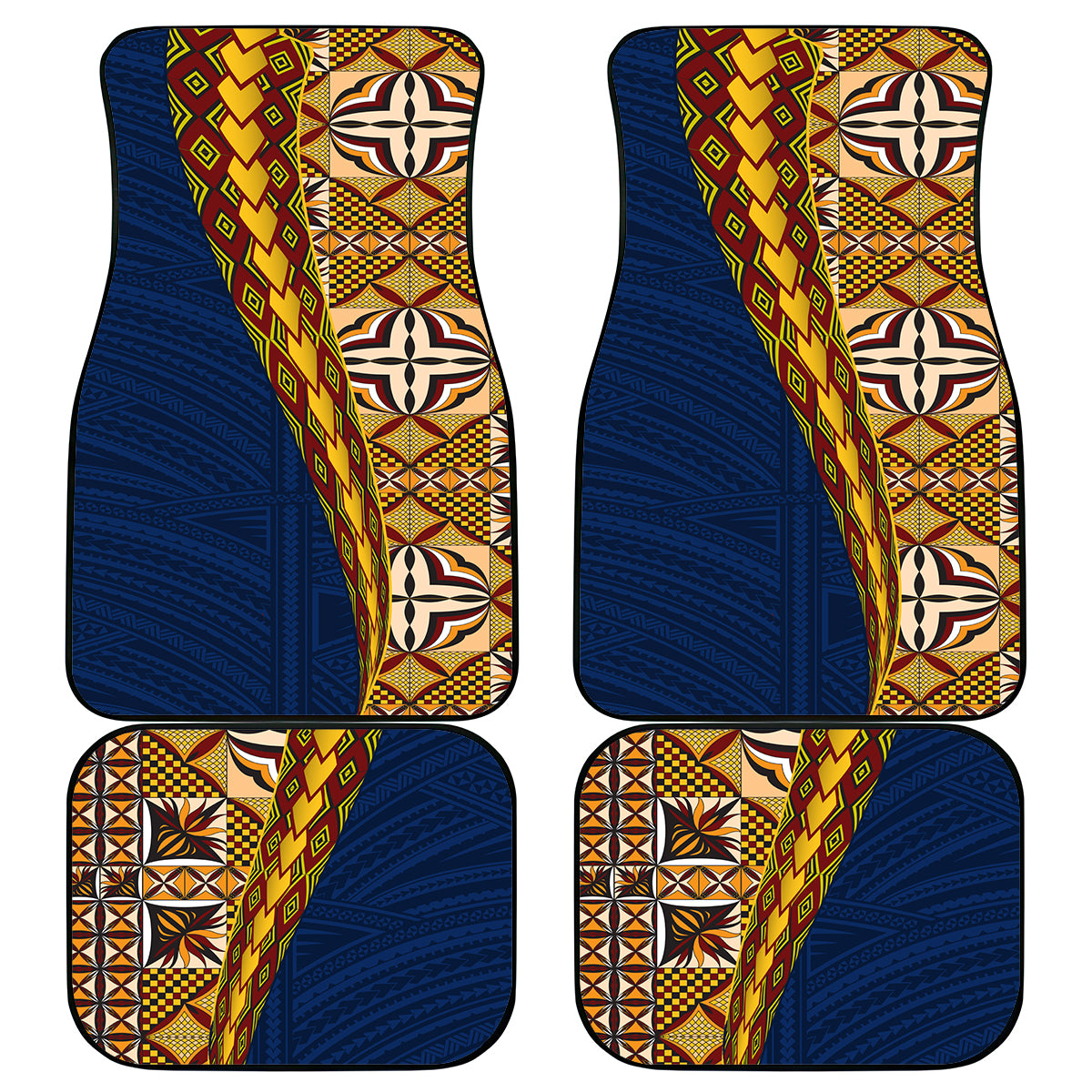 Samoan Siapo Car Mats Tatau Pattern Half Style LT03 Yellow - Polynesian Pride