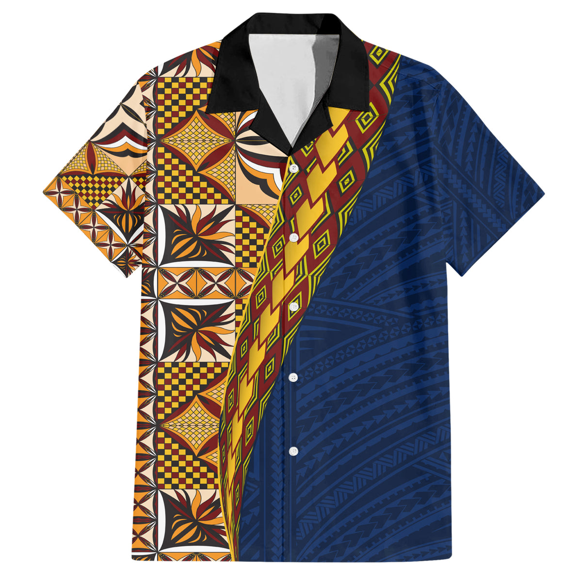 Samoan Siapo Family Matching Short Sleeve Bodycon Dress and Hawaiian Shirt Tatau Pattern Half Style LT03 Dad's Shirt - Short Sleeve Yellow - Polynesian Pride