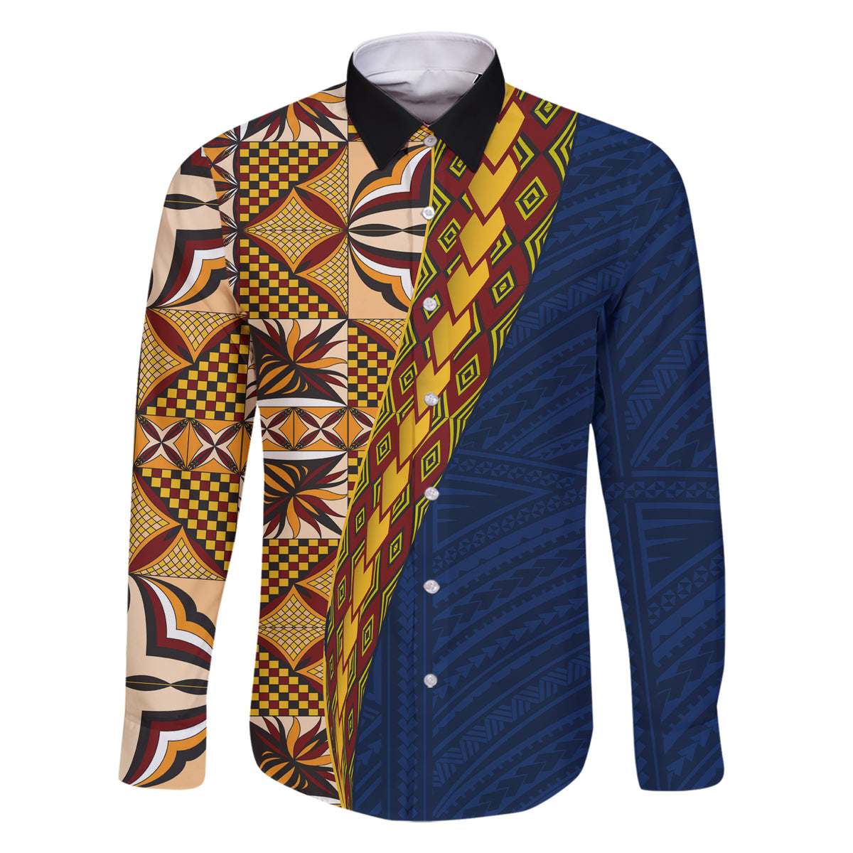 Samoan Siapo Family Matching Short Sleeve Bodycon Dress and Hawaiian Shirt Tatau Pattern Half Style LT03 Dad's Shirt - Long Sleeve Yellow - Polynesian Pride