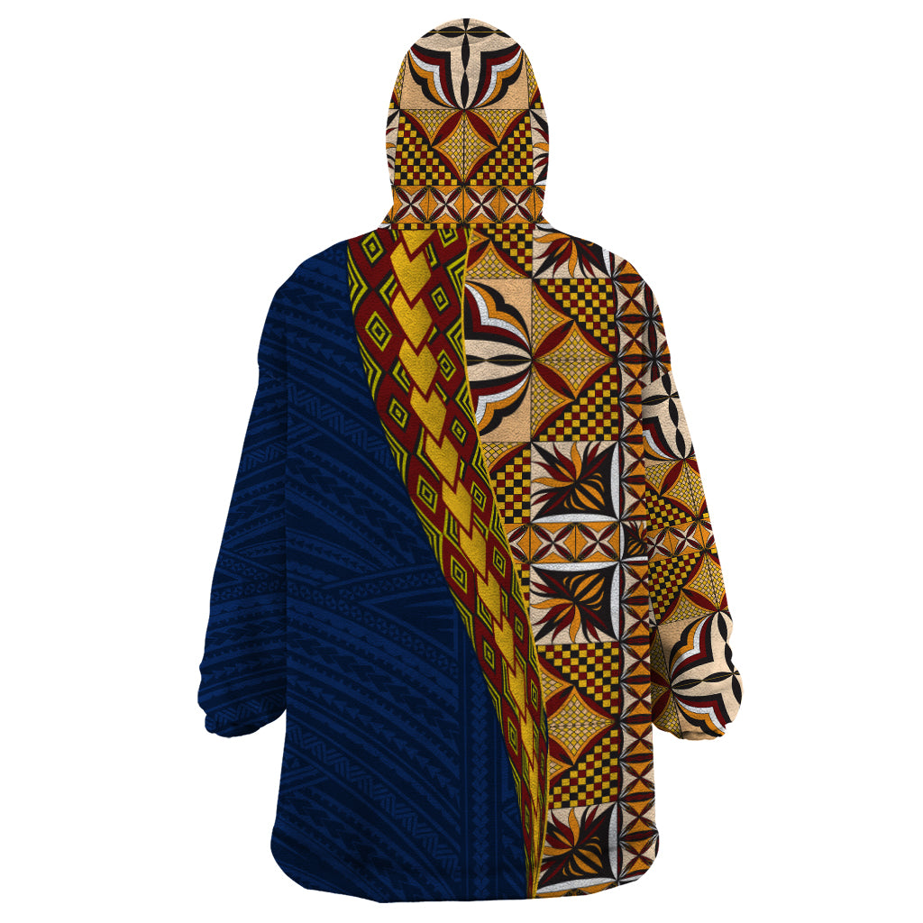 Samoan Siapo Wearable Blanket Hoodie Tatau Pattern Half Style LT03 - Polynesian Pride