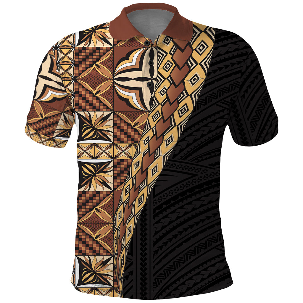 Samoan Siapo Polo Shirt Tatau Pattern Half Style Retro Mode LT03 Brown - Polynesian Pride