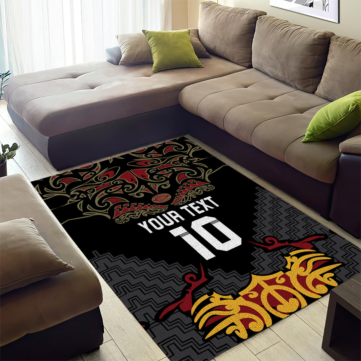 Custom New Zealand Rugby Area Rug Black Fern Maori Tribal Pattern