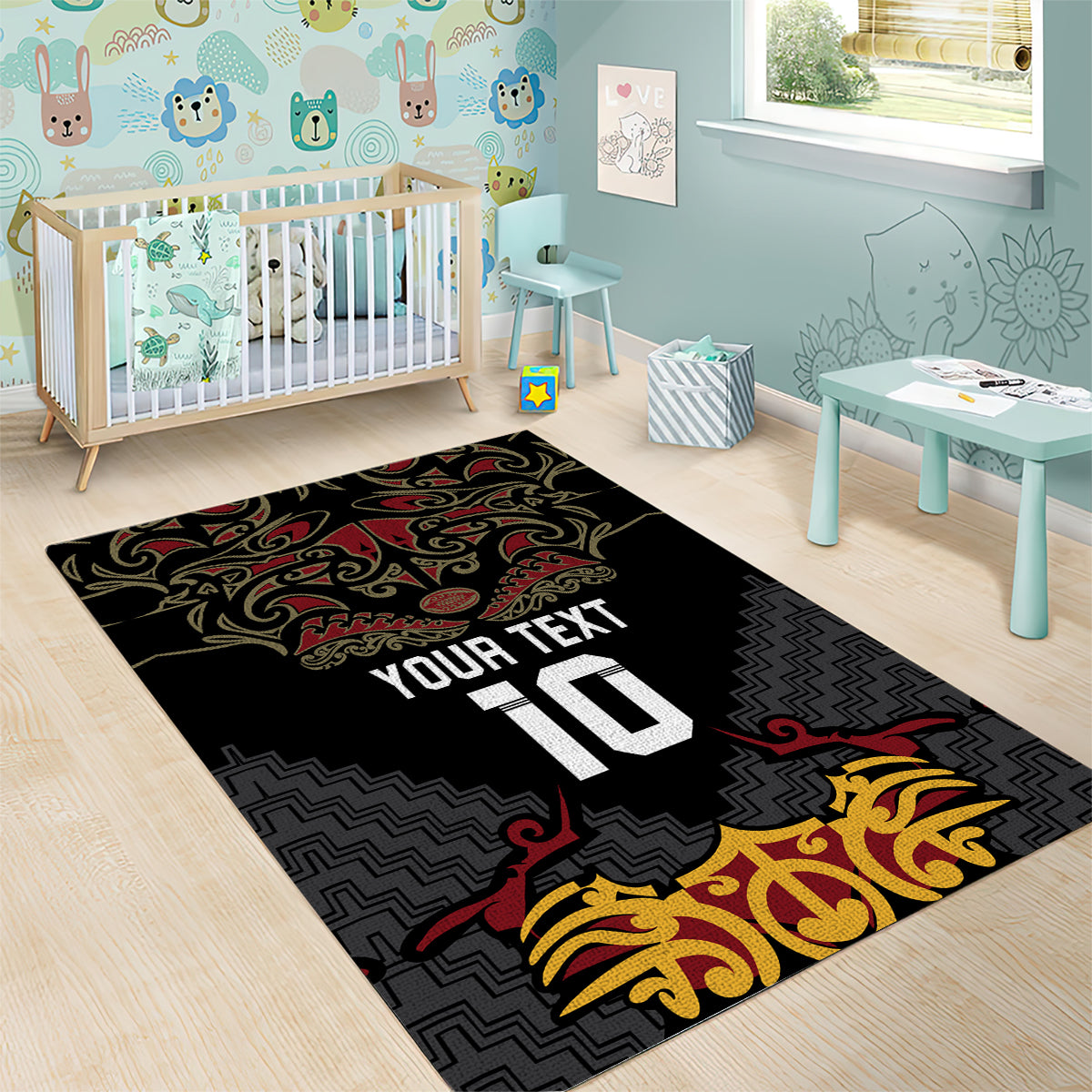 Custom New Zealand Rugby Area Rug Black Fern Maori Tribal Pattern