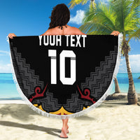 Custom New Zealand Rugby Beach Blanket Black Fern Maori Tribal Pattern