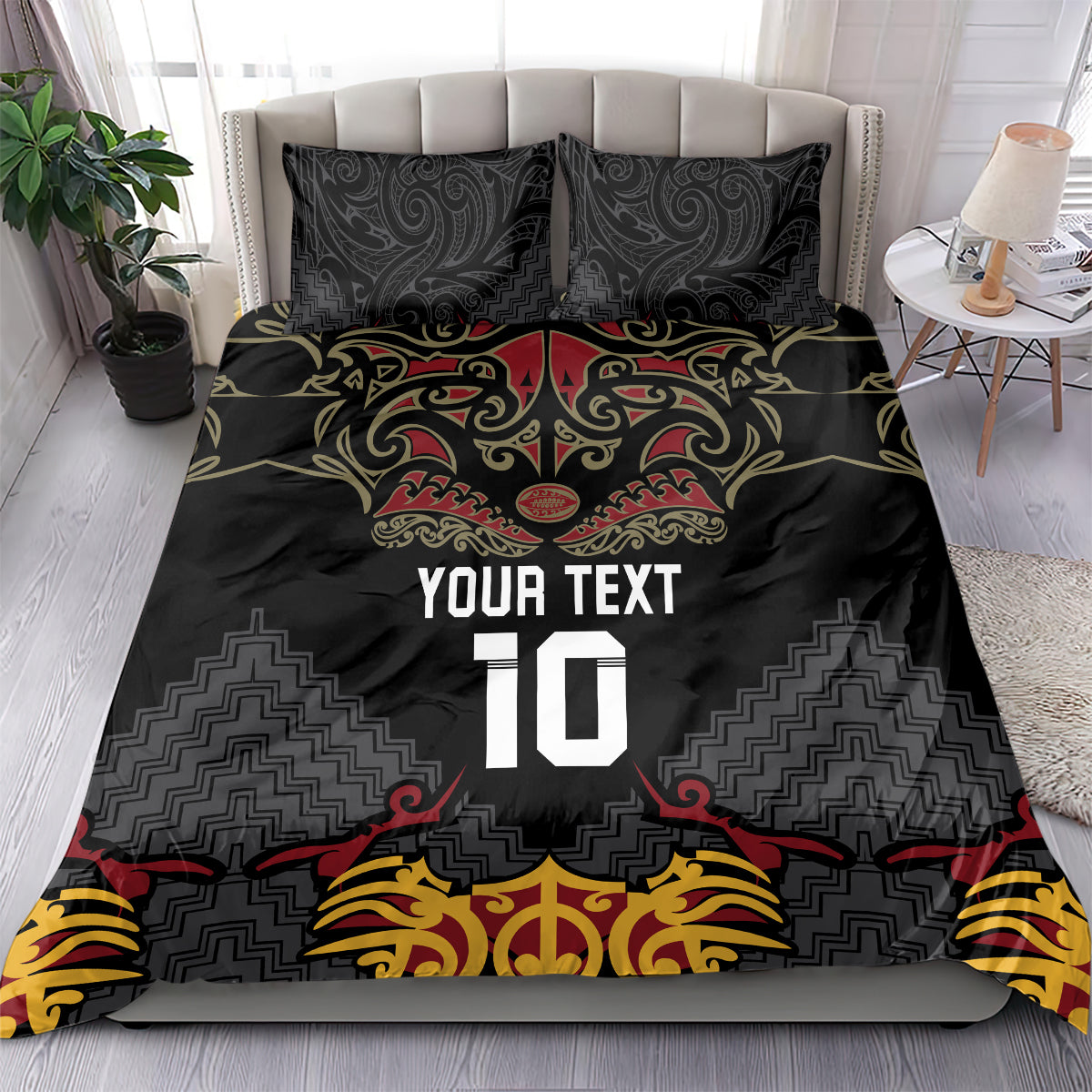 Custom New Zealand Rugby Bedding Set Black Fern Maori Tribal Pattern