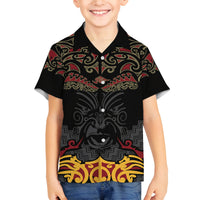 Custom New Zealand Rugby Family Matching Off Shoulder Short Dress and Hawaiian Shirt Black Fern Maori Tribal Pattern LT03 Son's Shirt Black - Polynesian Pride