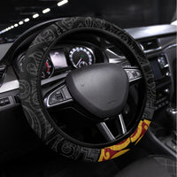 New Zealand Rugby Steering Wheel Cover Black Fern Maori Tribal Pattern LT03 Universal Fit Black - Polynesian Pride