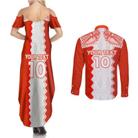 Custom Tonga Rugby Couples Matching Summer Maxi Dress and Long Sleeve Button Shirt Ikale Tahi Ngatu Tribal Pattern LT03