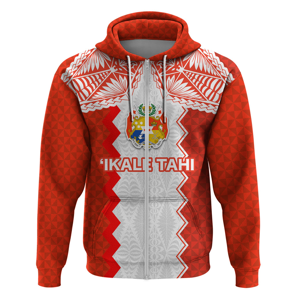 Custom Tonga Rugby Hoodie Ikale Tahi Ngatu Tribal Pattern LT03 Zip Hoodie Orange - Polynesian Pride
