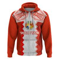 Custom Tonga Rugby Hoodie Ikale Tahi Ngatu Tribal Pattern LT03 Zip Hoodie Orange - Polynesian Pride