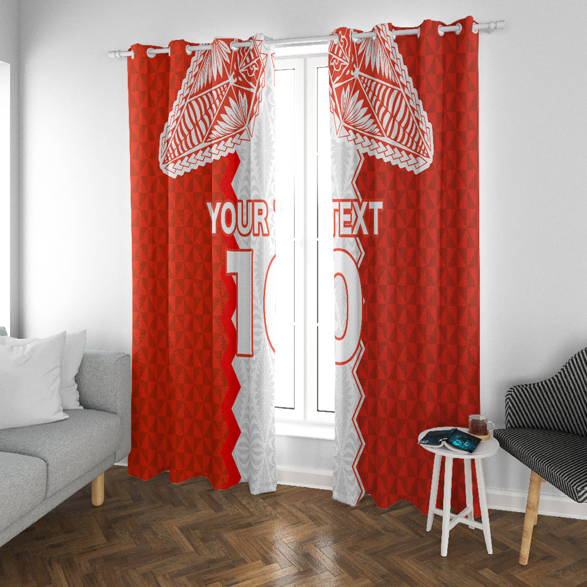 Custom Tonga Rugby Window Curtain Ikale Tahi Ngatu Tribal Pattern LT03 With Grommets Orange - Polynesian Pride