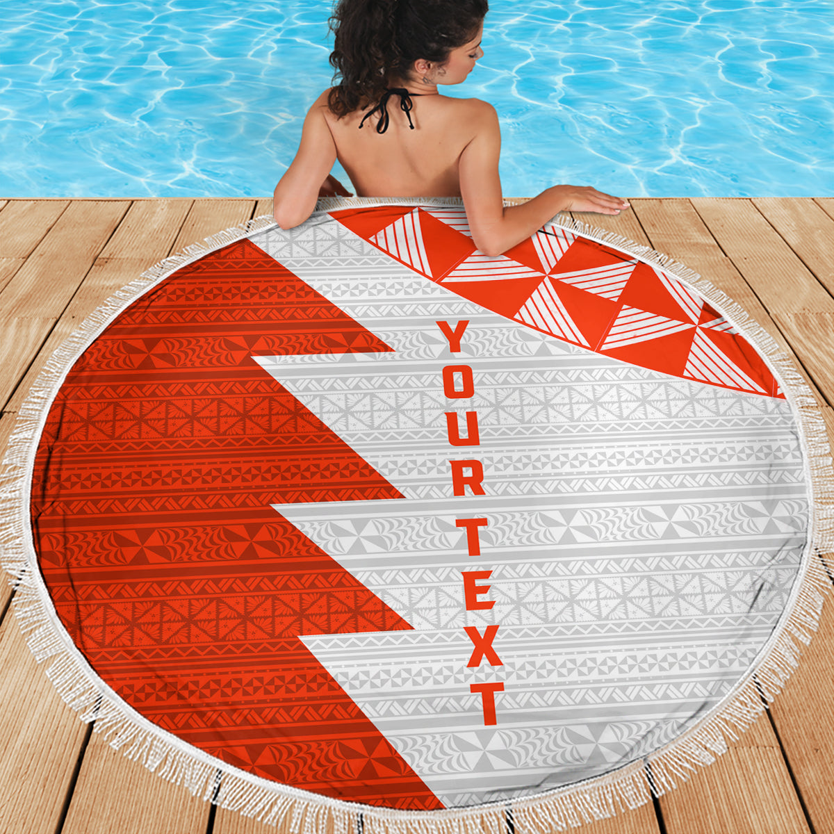 Custom Tonga Rugby Beach Blanket Ikale Tahi Ngatu Tribal Pattern Half Style LT03 - Polynesian Pride