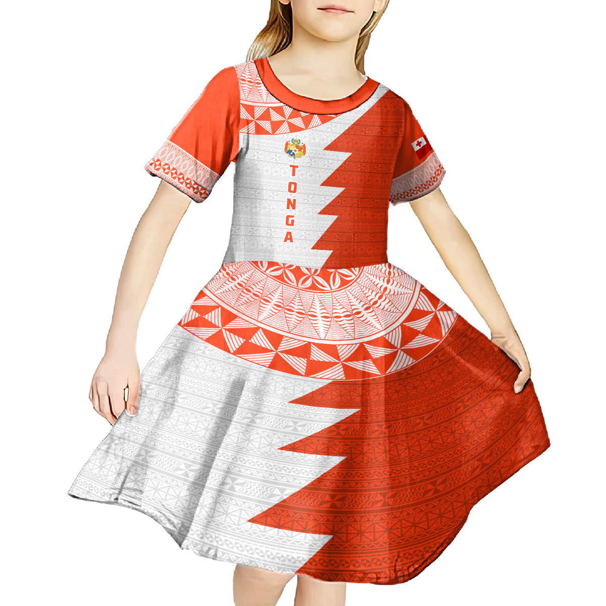 Custom Tonga Rugby Kid Short Sleeve Dress Ikale Tahi Ngatu Tribal Pattern Half Style LT03