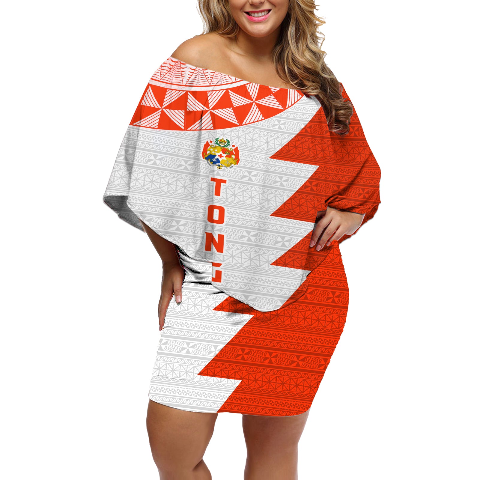 Custom Tonga Rugby Off Shoulder Short Dress Ikale Tahi Ngatu Tribal Pattern Half Style LT03