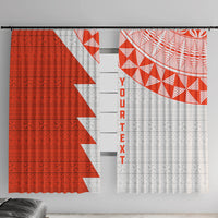 Custom Tonga Rugby Window Curtain Ikale Tahi Ngatu Tribal Pattern Half Style LT03 With Hooks Orange - Polynesian Pride