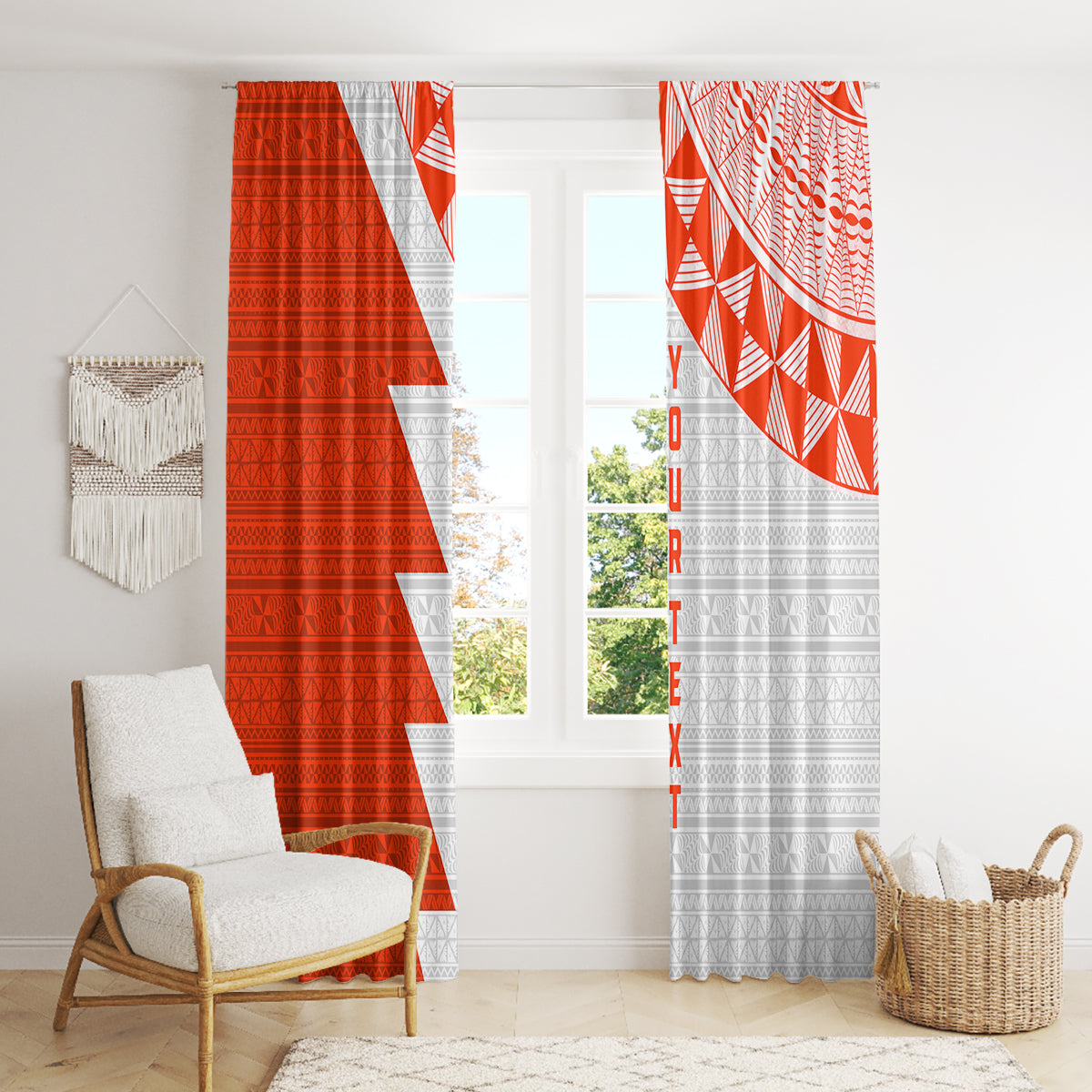 Custom Tonga Rugby Window Curtain Ikale Tahi Ngatu Tribal Pattern Half Style LT03 - Polynesian Pride