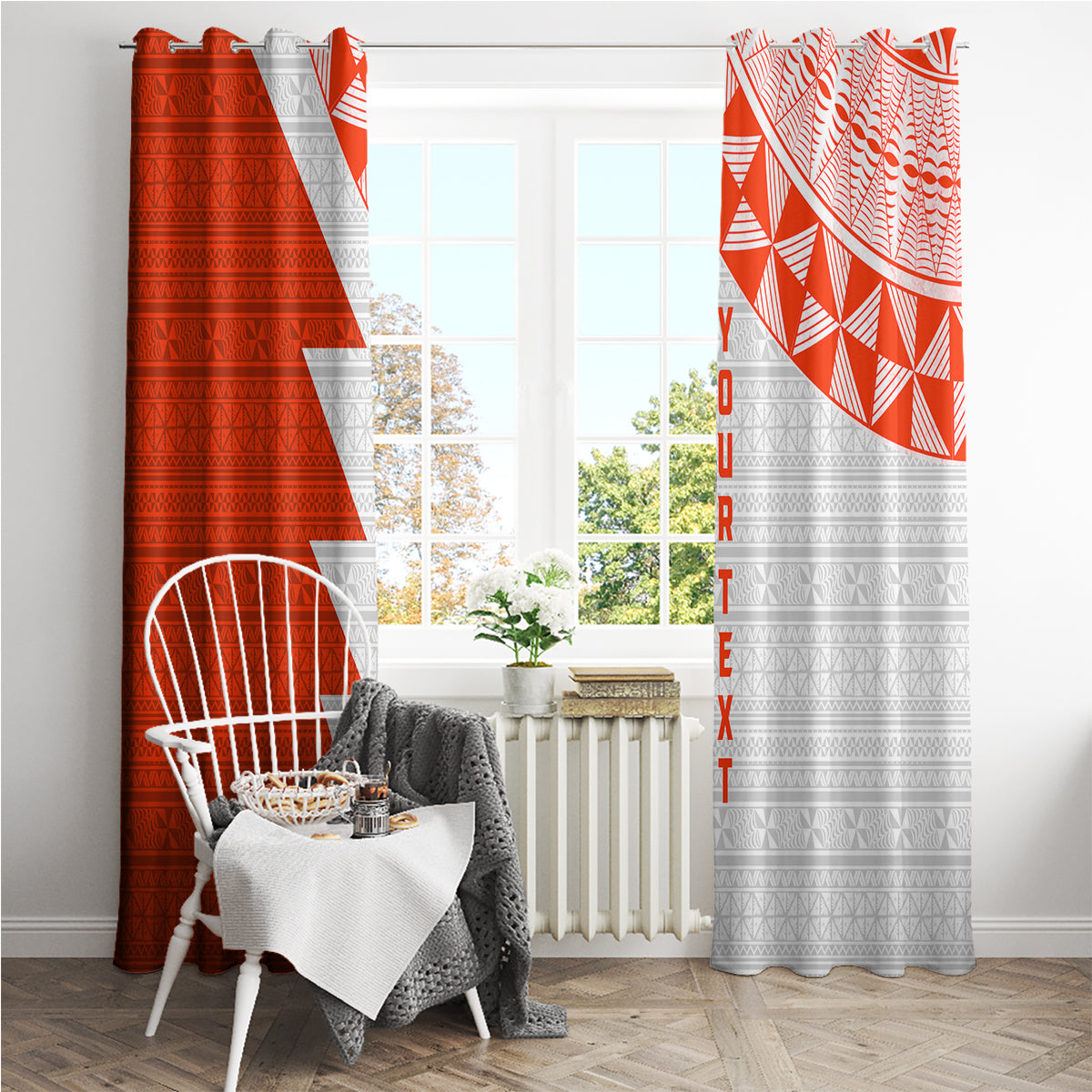 Custom Tonga Rugby Window Curtain Ikale Tahi Ngatu Tribal Pattern Half Style LT03 - Polynesian Pride