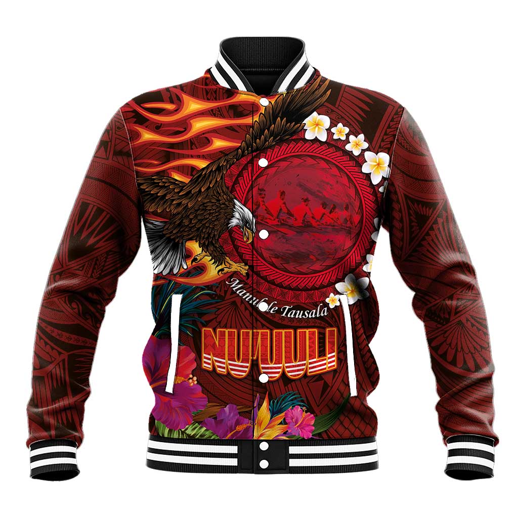 American Samoa Manulele Tausala Nu'uuli Baseball Jacket Tatau Art Pattern with Tropical Plants