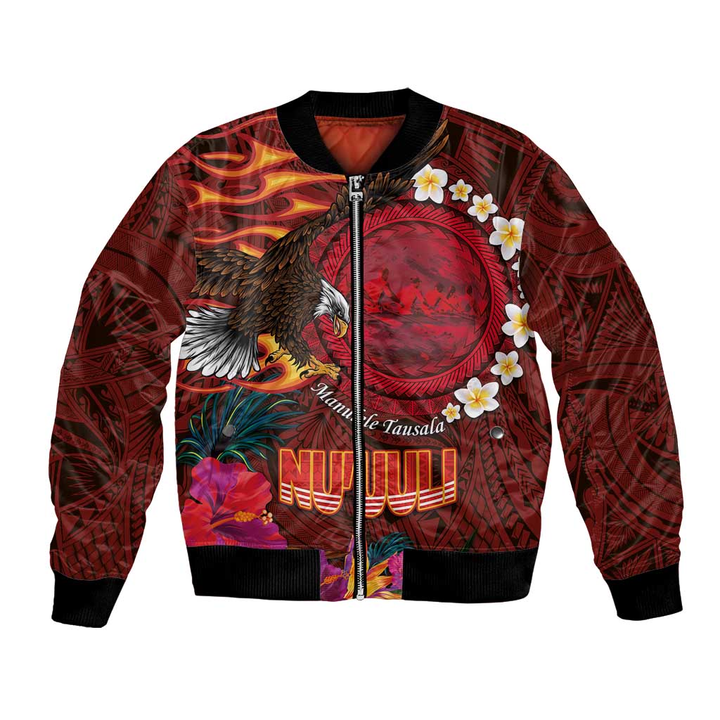 American Samoa Manulele Tausala Nu'uuli Bomber Jacket Tatau Art Pattern with Tropical Plants