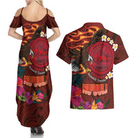American Samoa Manulele Tausala Nu'uuli Couples Matching Summer Maxi Dress and Hawaiian Shirt Tatau Art Pattern with Tropical Plants LT03 - Polynesian Pride