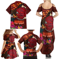 American Samoa Manulele Tausala Nu'uuli Family Matching Summer Maxi Dress and Hawaiian Shirt Tatau Art Pattern with Tropical Plants