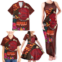 American Samoa Manulele Tausala Nu'uuli Family Matching Tank Maxi Dress and Hawaiian Shirt Tatau Art Pattern with Tropical Plants