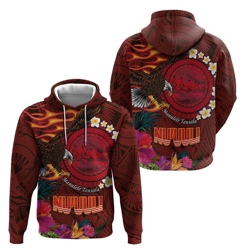 American Samoa Manulele Tausala Nu'uuli Hoodie Tatau Art Pattern with Tropical Plants