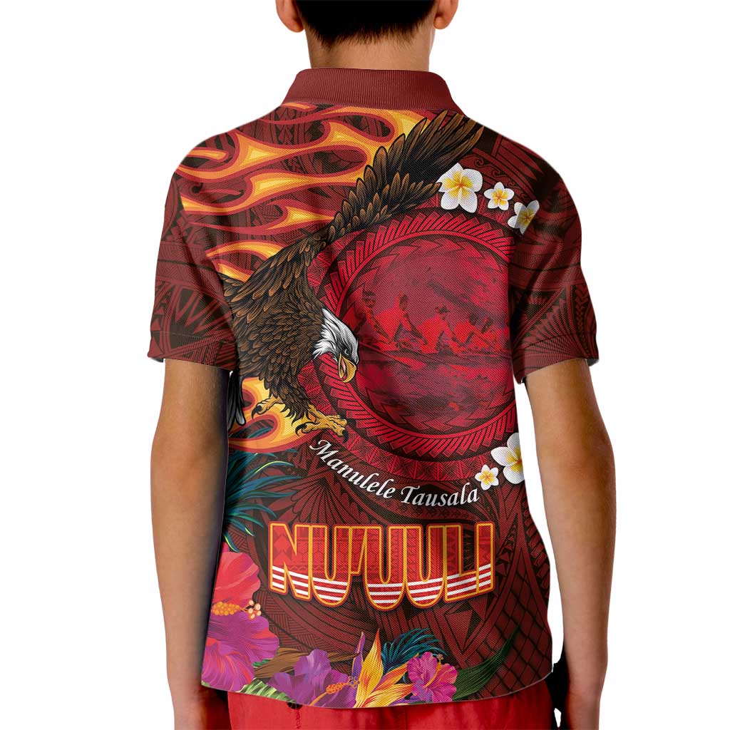 American Samoa Manulele Tausala Nu'uuli Kid Polo Shirt Tatau Art Pattern with Tropical Plants