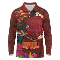 American Samoa Manulele Tausala Nu'uuli Long Sleeve Polo Shirt Tatau Art Pattern with Tropical Plants