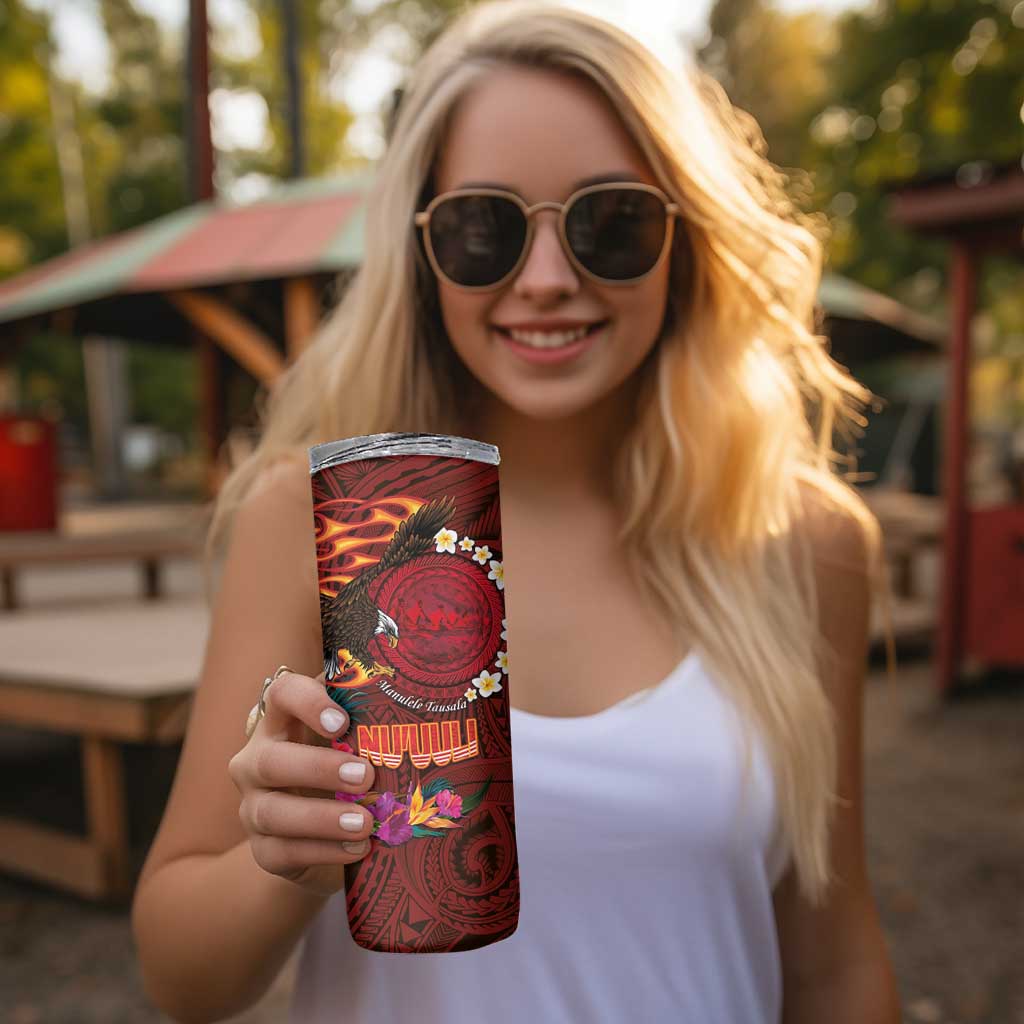 American Samoa Manulele Tausala Nu'uuli Skinny Tumbler Tatau Art Pattern with Tropical Plants