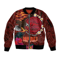 American Samoa Manulele Tausala Nu'uuli Sleeve Zip Bomber Jacket Tatau Art Pattern with Tropical Plants