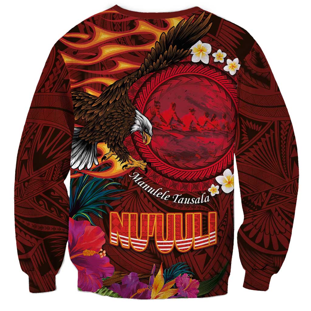 American Samoa Manulele Tausala Nu'uuli Sweatshirt Tatau Art Pattern with Tropical Plants LT03 - Polynesian Pride