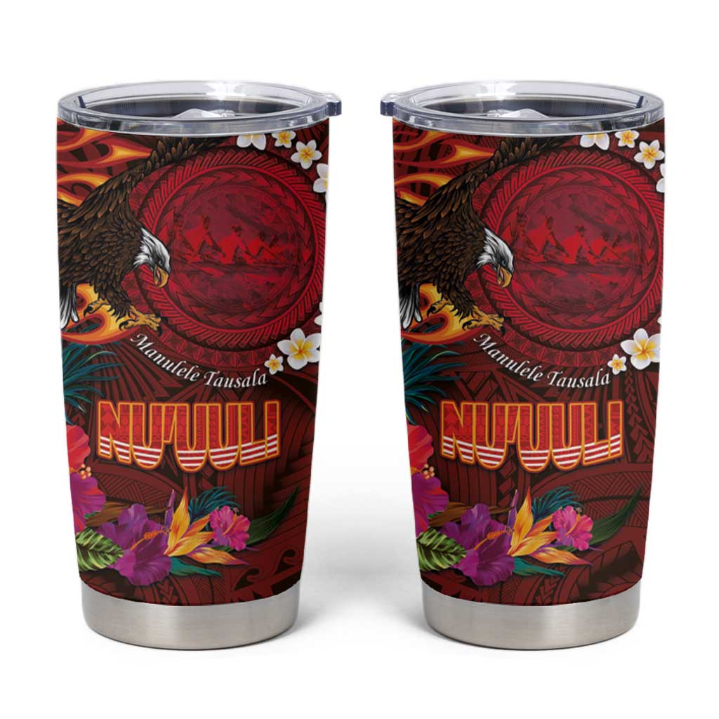 American Samoa Manulele Tausala Nu'uuli Tumbler Cup Tatau Art Pattern with Tropical Plants LT03 Red - Polynesian Pride