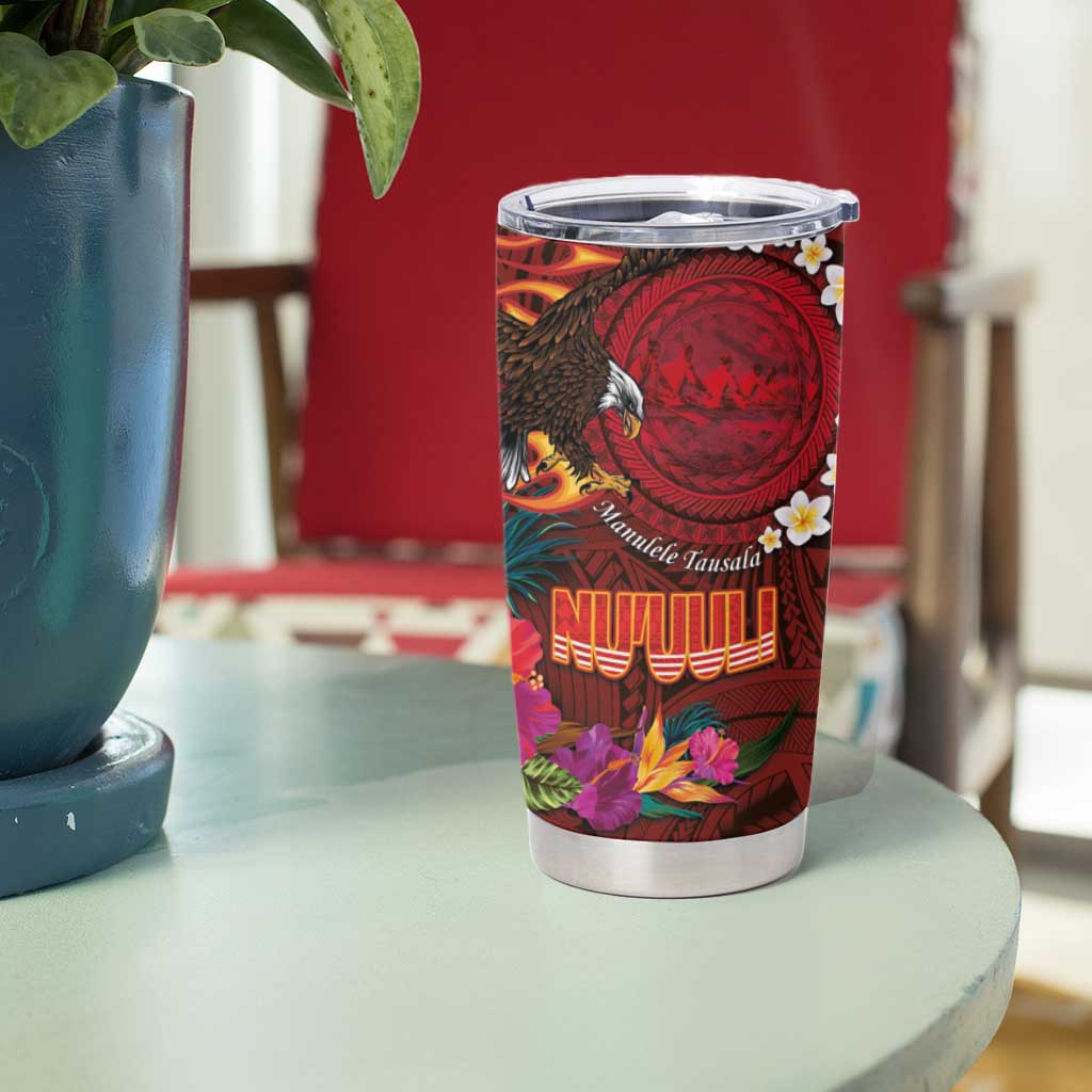 American Samoa Manulele Tausala Nu'uuli Tumbler Cup Tatau Art Pattern with Tropical Plants LT03 - Polynesian Pride