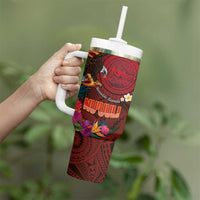 American Samoa Manulele Tausala Nu'uuli Tumbler With Handle Tatau Art Pattern with Tropical Plants LT03 - Polynesian Pride