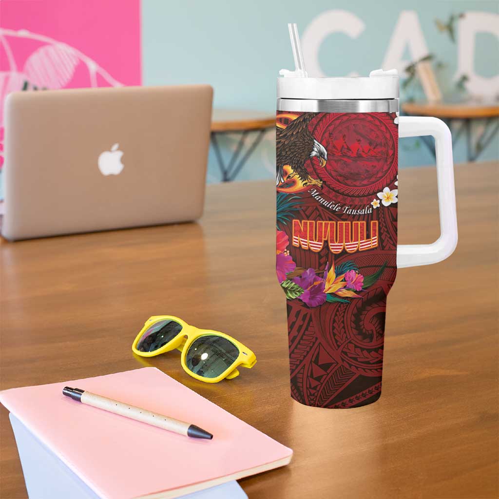American Samoa Manulele Tausala Nu'uuli Tumbler With Handle Tatau Art Pattern with Tropical Plants LT03 - Polynesian Pride