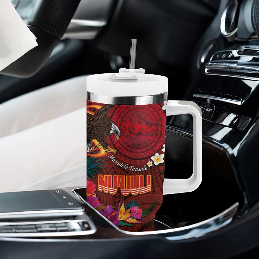 American Samoa Manulele Tausala Nu'uuli Tumbler With Handle Tatau Art Pattern with Tropical Plants LT03 - Polynesian Pride