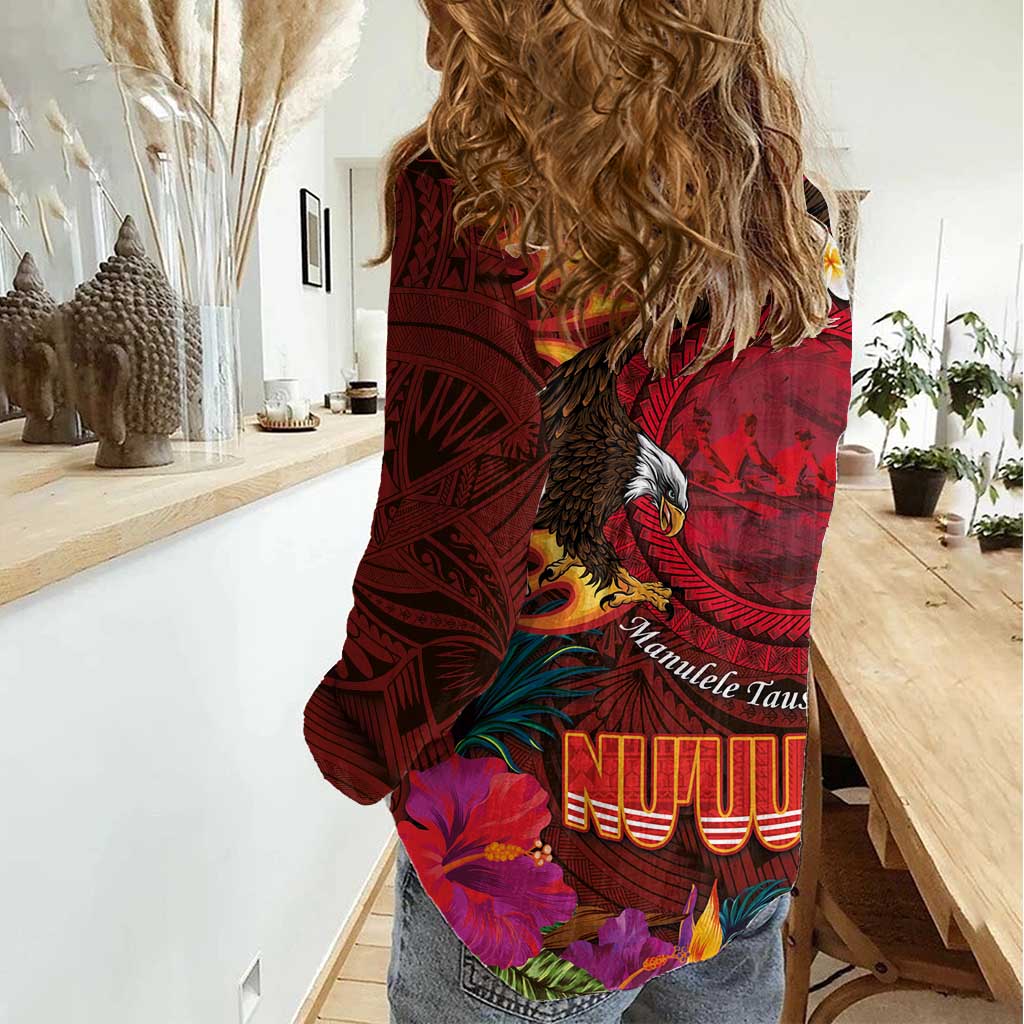 American Samoa Manulele Tausala Nu'uuli Women Casual Shirt Tatau Art Pattern with Tropical Plants