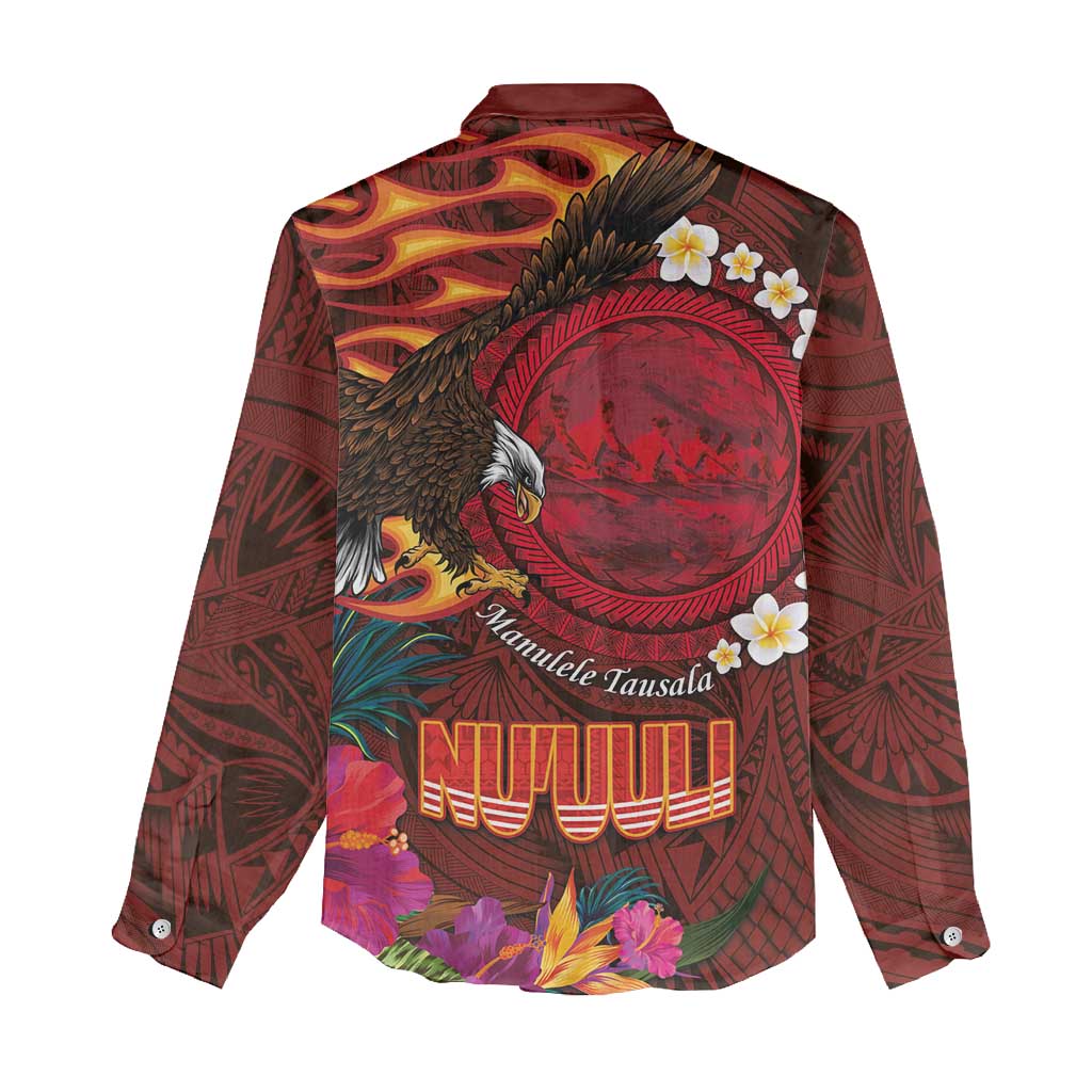 American Samoa Manulele Tausala Nu'uuli Women Casual Shirt Tatau Art Pattern with Tropical Plants