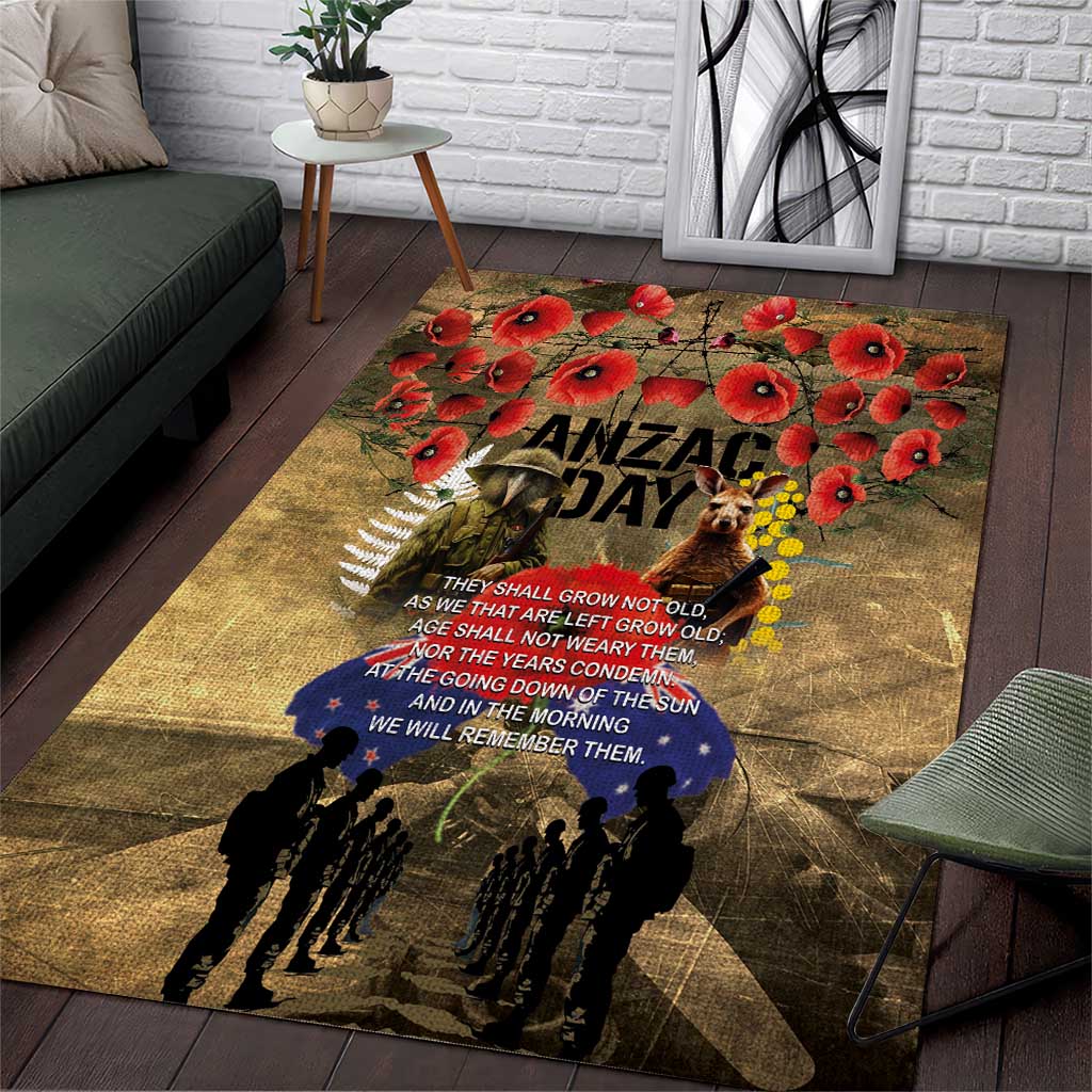 Australia and New Zealand ANZAC Day Area Rug Kangaroo and Kiwi Bird Soldier-Honor and Remember Vintage Style