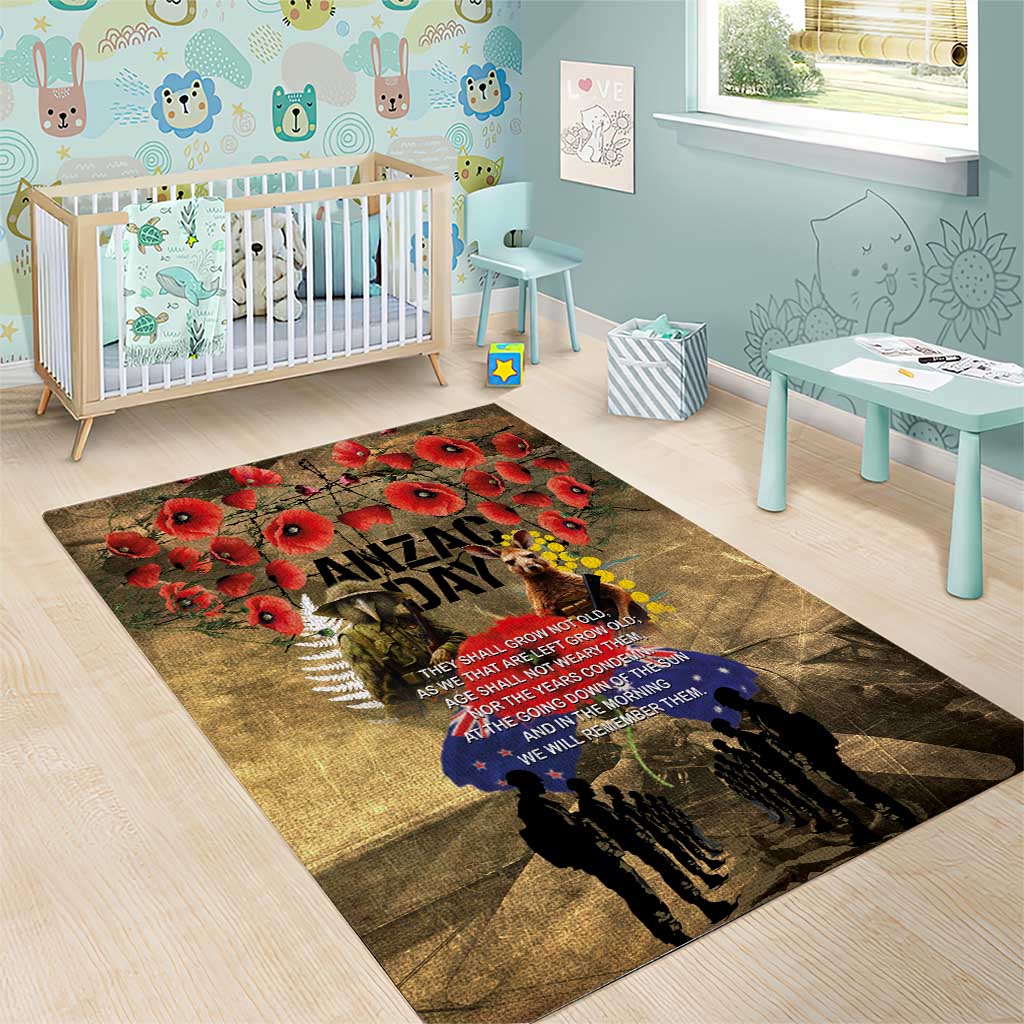 Australia and New Zealand ANZAC Day Area Rug Kangaroo and Kiwi Bird Soldier-Honor and Remember Vintage Style