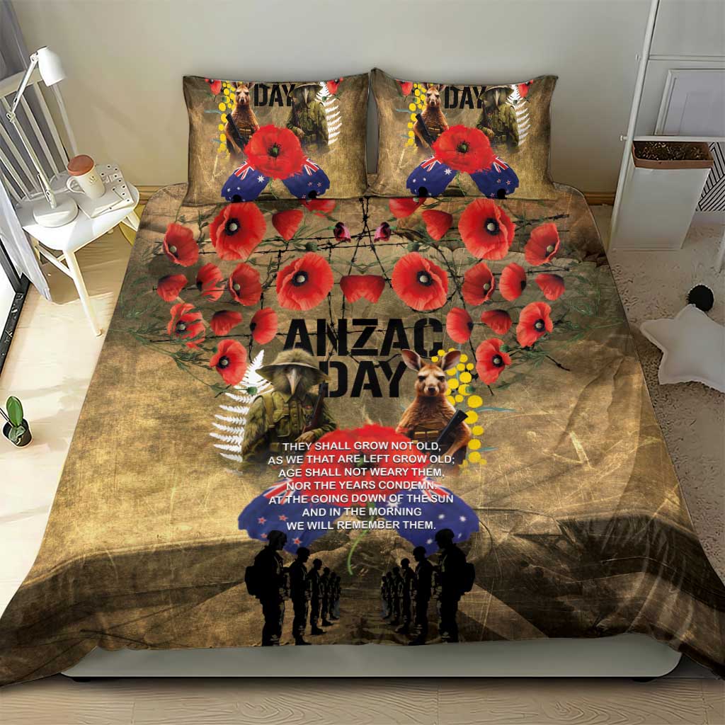 Australia and New Zealand ANZAC Day Bedding Set Kangaroo and Kiwi Bird Soldier-Honor and Remember Vintage Style