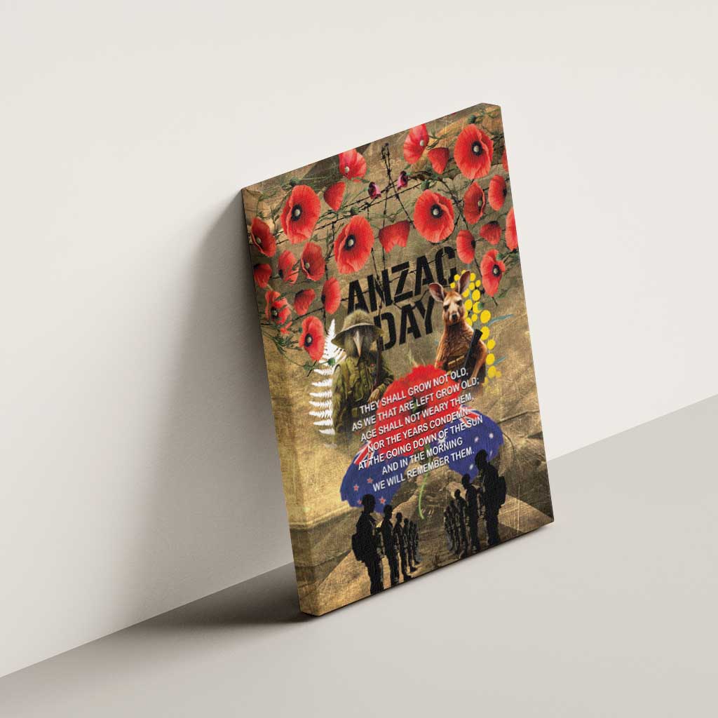 Australia and New Zealand ANZAC Day Canvas Wall Art Kangaroo and Kiwi Bird Soldier-Honor and Remember Vintage Style