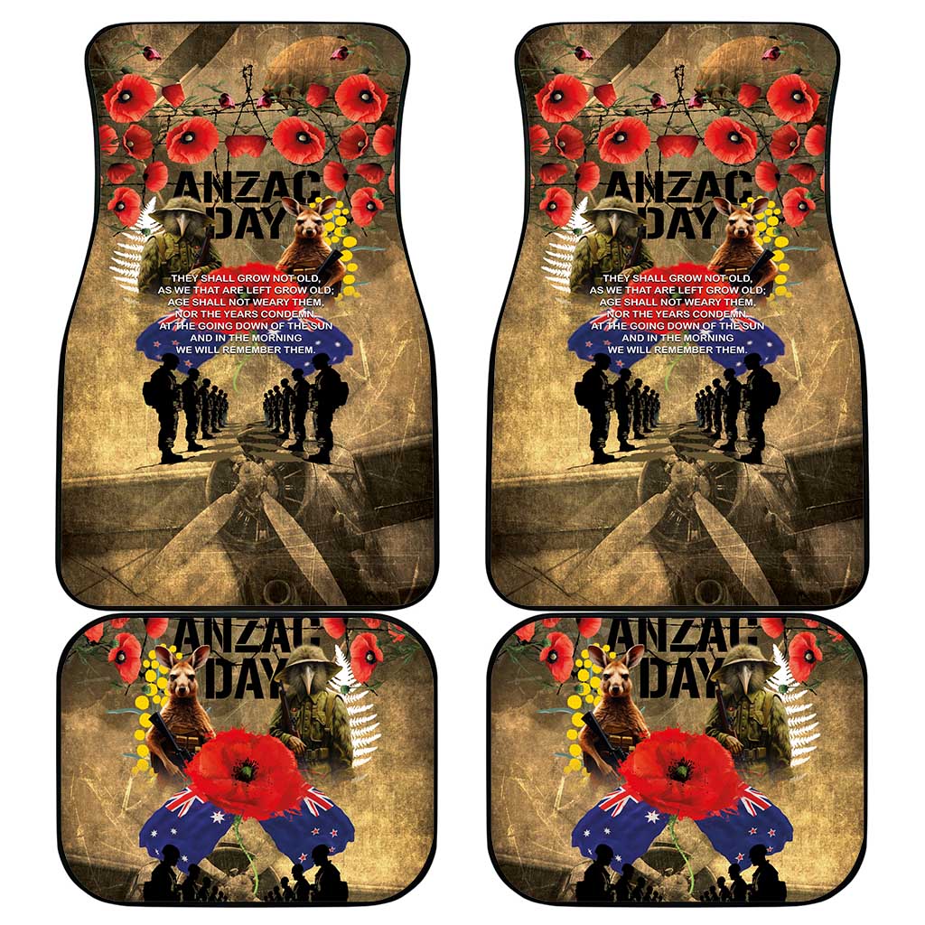 Australia and New Zealand ANZAC Day Car Mats Kangaroo and Kiwi Bird Soldier-Honor and Remember Vintage Style