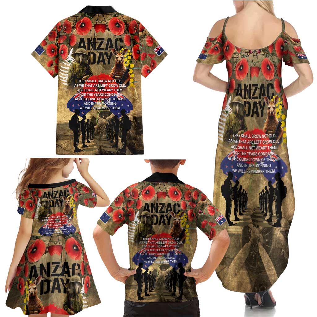 Australia and New Zealand ANZAC Day Family Matching Summer Maxi Dress and Hawaiian Shirt Kangaroo and Kiwi Bird Soldier-Honor and Remember Vintage Style