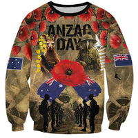 Australia and New Zealand ANZAC Day Sweatshirt Kangaroo and Kiwi Bird Soldier-Honor and Remember Vintage Style