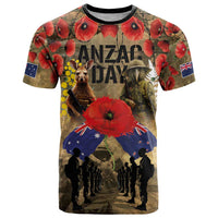 Australia and New Zealand ANZAC Day T Shirt Kangaroo and Kiwi Bird Soldier-Honor and Remember Vintage Style